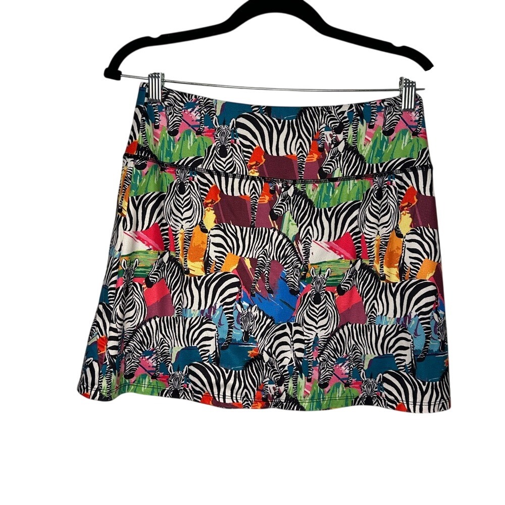Fulbelle Women's Zebra Print Athletic Skirt with Built-In Shorts‎ Size M